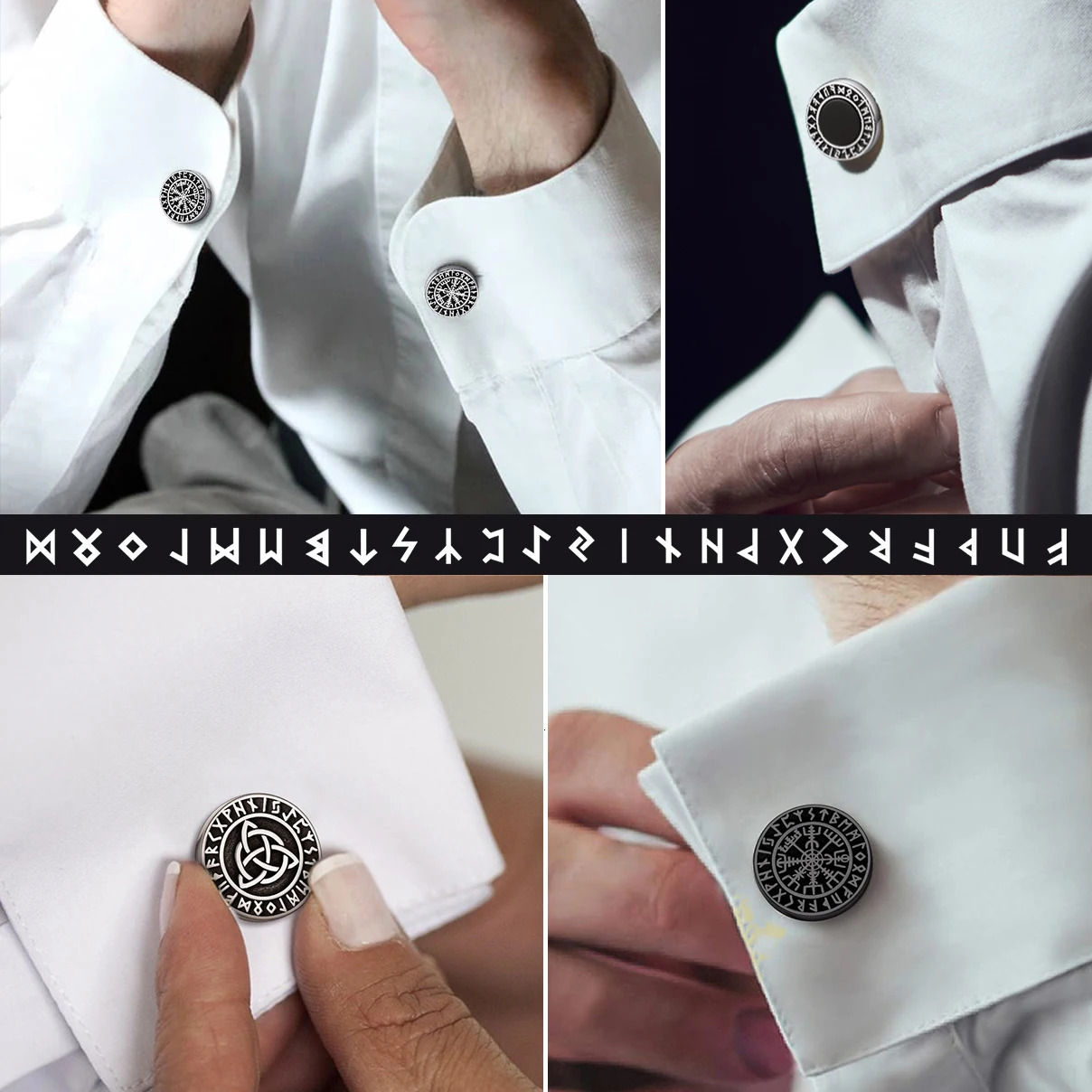 U7 Men Cufflink Norse Viking Runes Agate Comapss Wolf Celtic Knot Tuxedo Shirt Cuff Links Stainless Steel Amulet Jewelry 250220