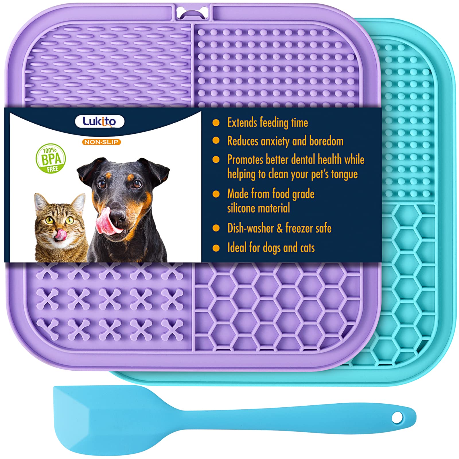 LUKITO Lick Mat for Dogs & Cats 2 Pack with Suction Cups,