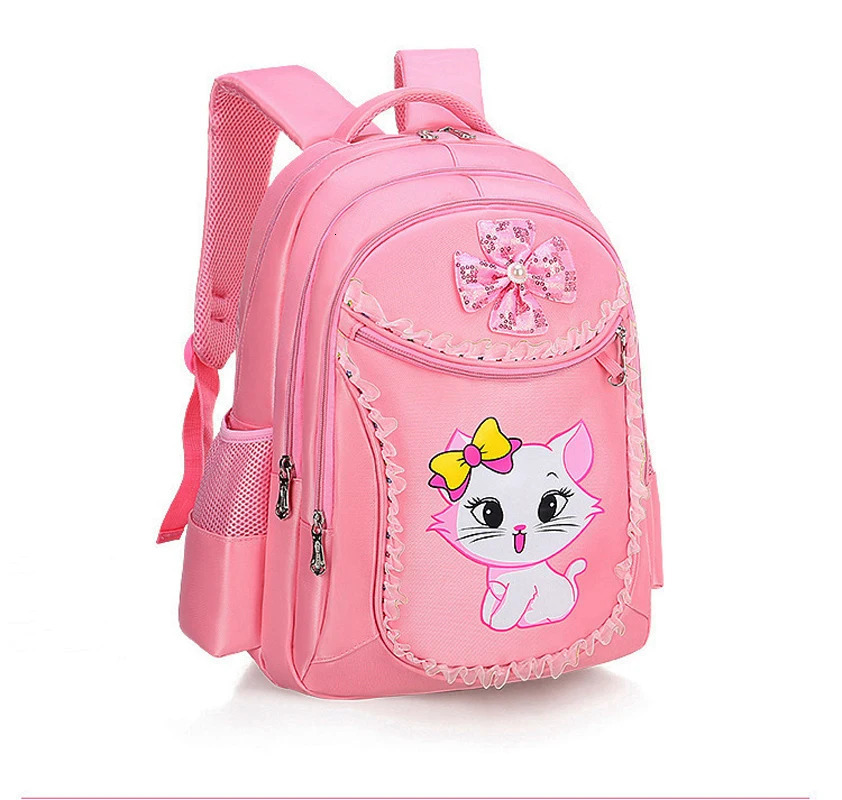 Pink Cat Children Girl Backpack Bowknot Kid School Bag Cartoon Bookbag Cute Princess Kindergarten Primary School Girl Backpack 250226