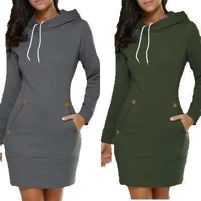 New Autumn And Winter Sweatshirt Solid Color Hooded Dress Loose Elegant Long-Sleeved Turtleneck Women's Sweater Casual Hoodie