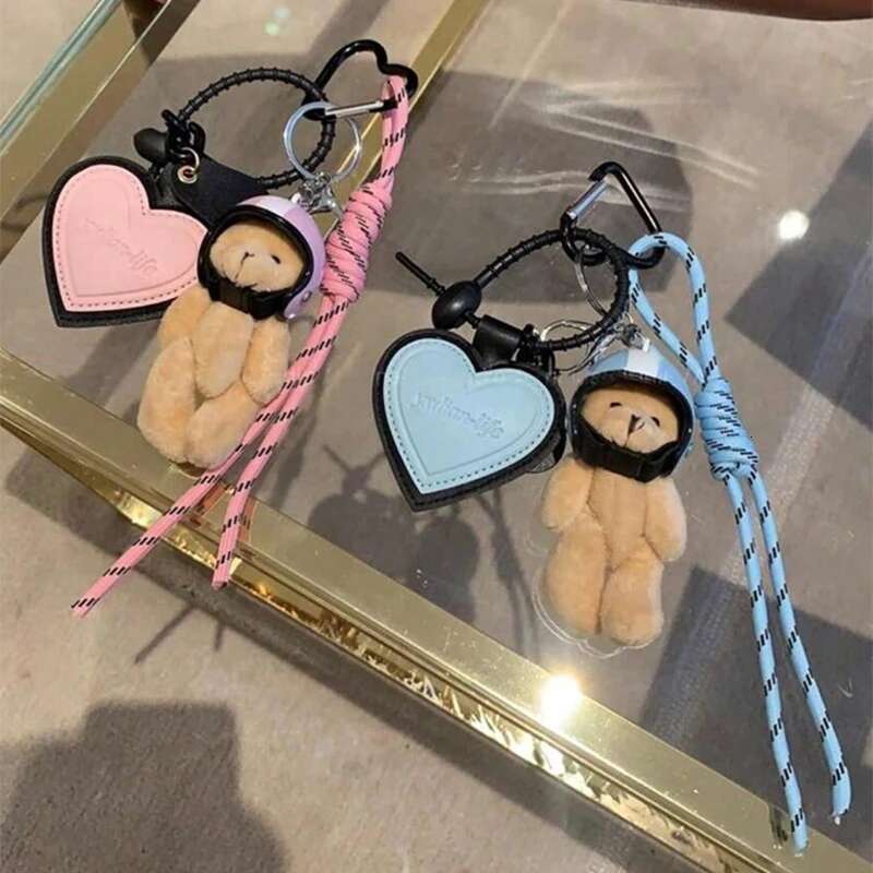 Cute Electric Car Bear Key 2024 New Trend Dahund Handing Plush Toy Girls School Bag Pendant
