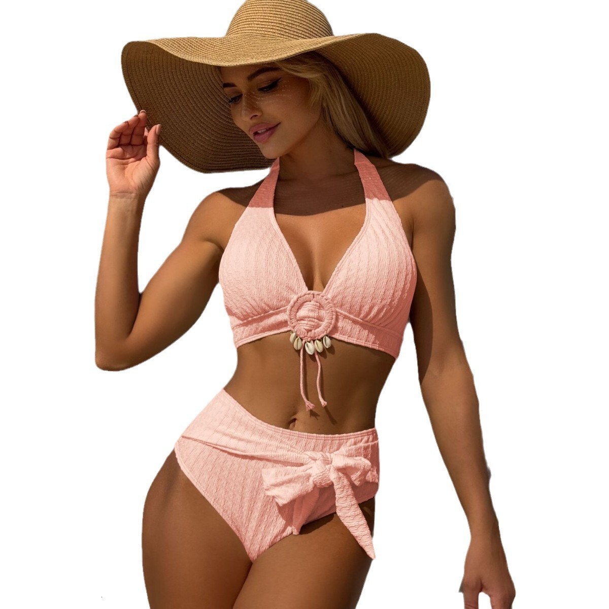 designer swimwear 2025 New Small Fresh Shell Beach Special Fabric High Waist Split Swimsuit