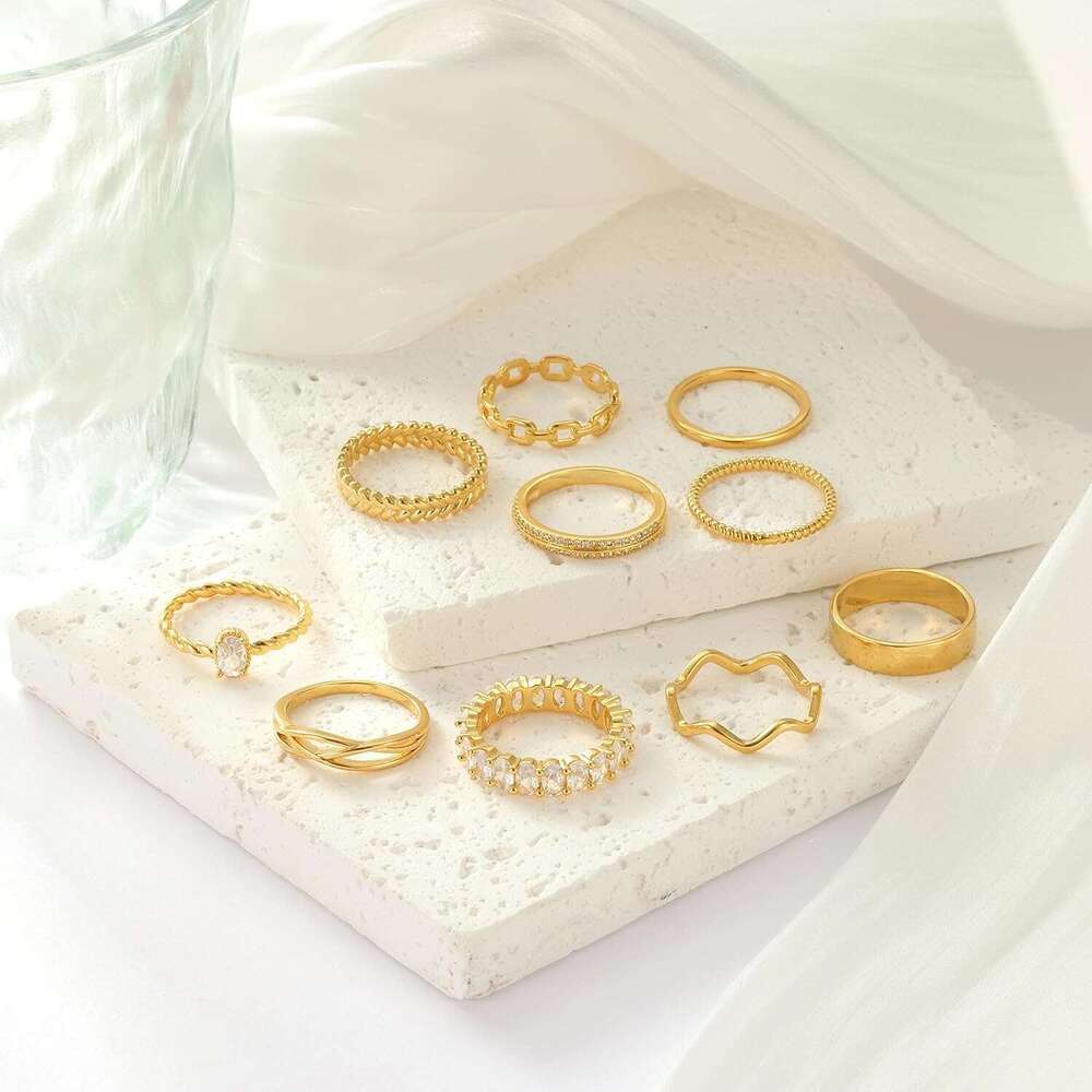for Women Stackable Rings Wedding Bands Eternity Dainty 14K Gold Plated Thin Simple Trendy Thumb Stacking Ring Pack Size 12/11/10/9/8/7/6/5/4
