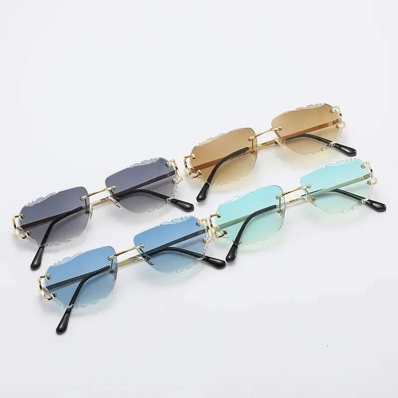 Retro Sunglasses Women Brand Designer Rimless Sun Glasses Fashion Shades Irregular Cutting Lens Ladies Frameless Eyeglasses