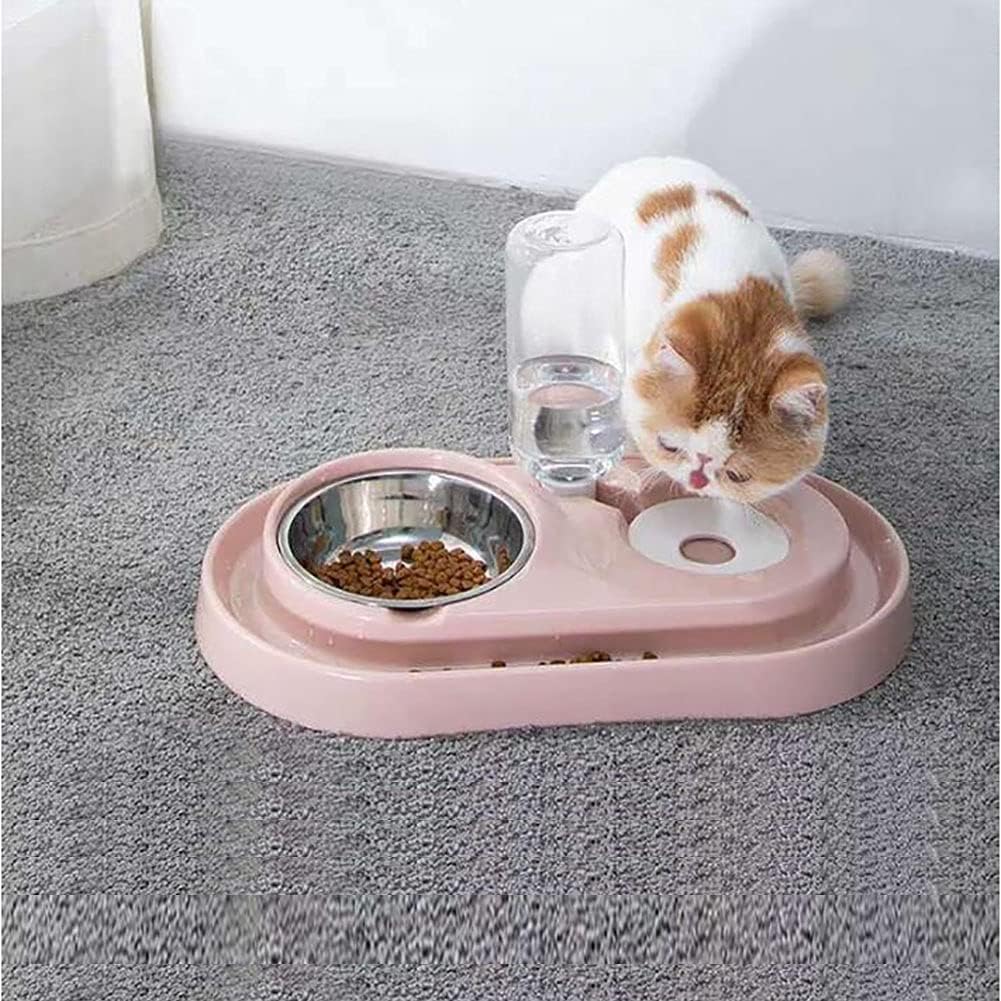 Pet water and food bowl set with automatic water dispenser bottle Detachable stainless steel bowl spill-proof pet feeder