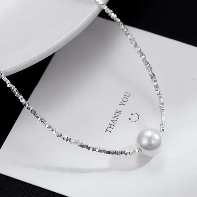 Sparkling 12mm Pearl Pendant Necklace For Women Girl 100% 925 Sterling Silver Choker Chain Wedding Birthday Party Gift Jewelry 250222
