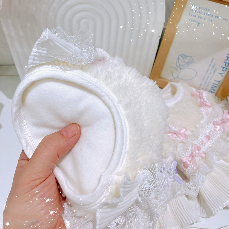 Dog Clothes Cat Clothes with Lace Bow Decoration, Comfortable and Soft Wool Material Dog Vest, Thick and Warm Winter Clothes with Velvet for Small Med