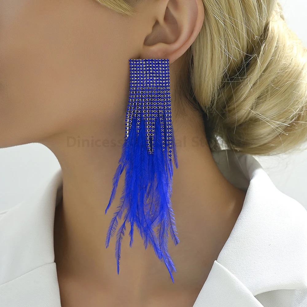 Charm Elegant Feather Tassel Bride Wedding Party Pendant Jewelry Trend Holiday Decor Dangle Drop Earrings For Women Gift 250225