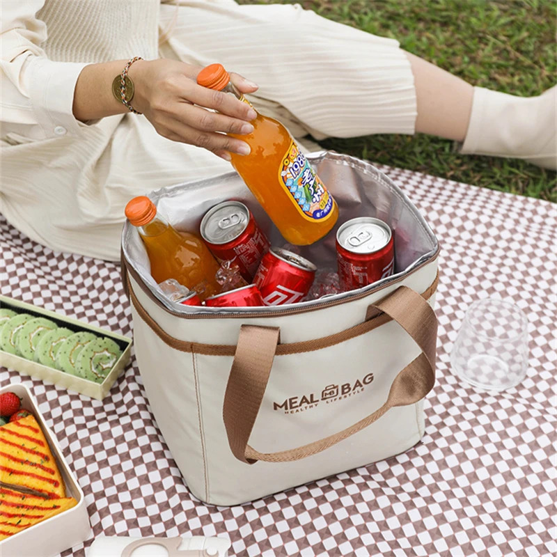 Square Insulated Lunch Bag For Women Kids Cooler Thermal Bag Portable Bento Box Ice Pack Tote Work Food Pouch Picnic Container 250225