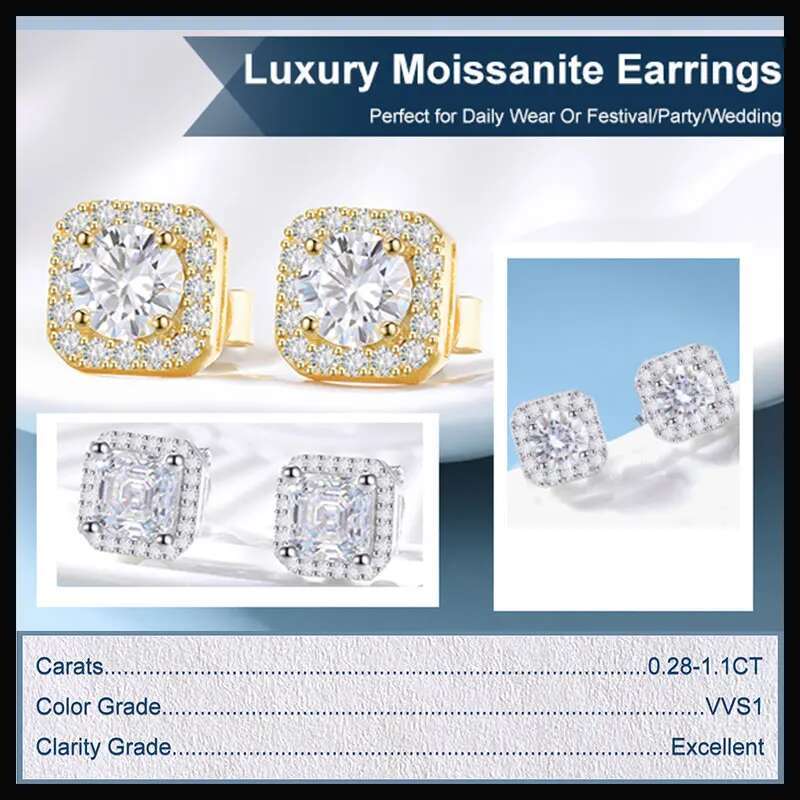TUHE Unisex GRA Certified Earrings Sier Fine Moissanite Earring For Women Jewelry Gift