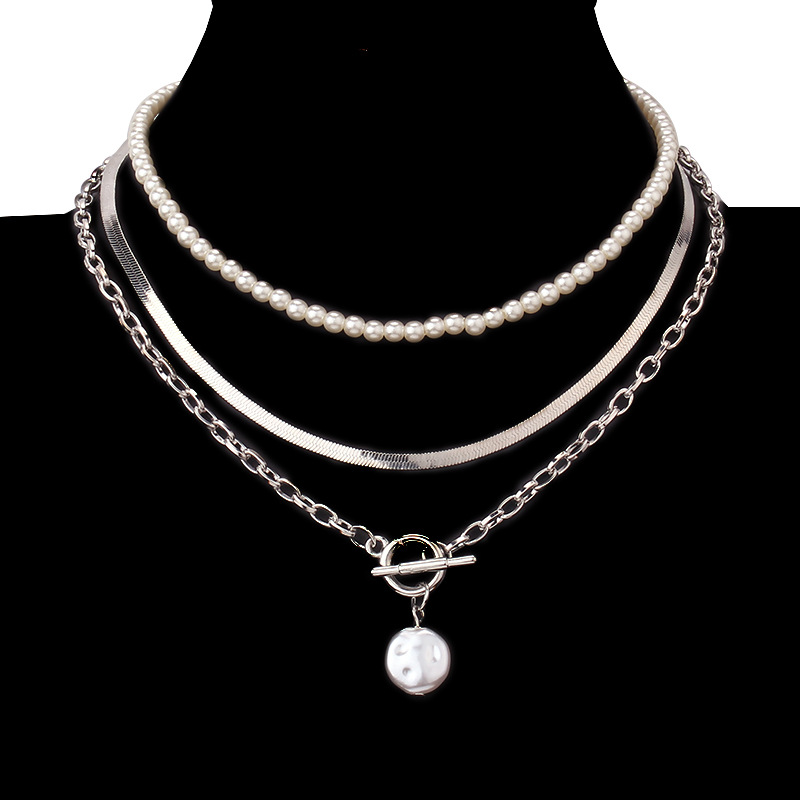 Vintage multi-layer beaded chain small incense necklace simple versatile imitation pearl trend necklace jewelry