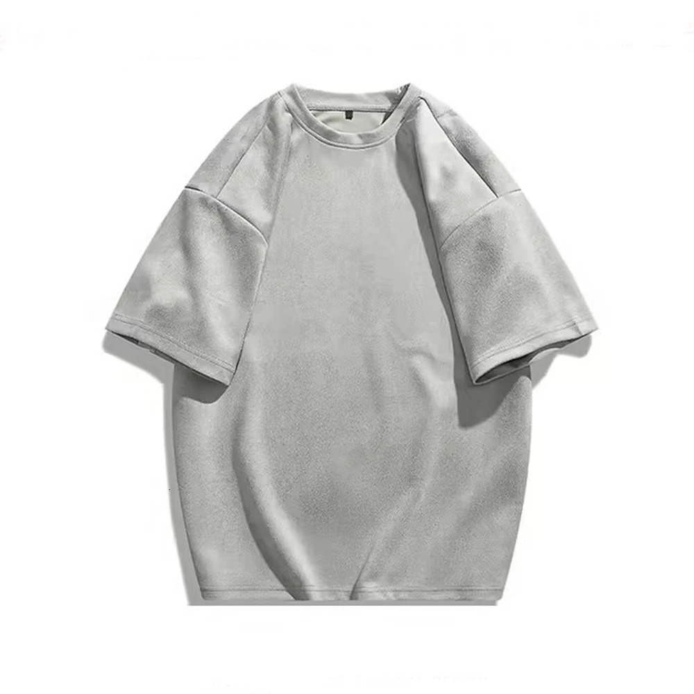 Summer Men Vintage Short Sleeve T Shirts Solid Color Hip Hop Loose Tees Drop-shoulder Sleeve Crew Neck Oversized T-shirt 250225