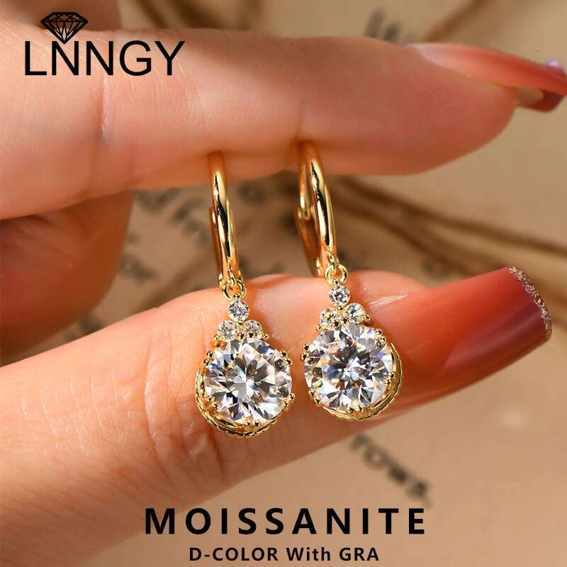 Lnngy Brilliant 6.5mm-8mm Moissanite Dangle Earrings For Women Sterg Sier Drop Earring Wedding Engagement Party Jewelry
