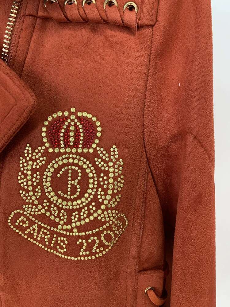 Newest F/W Designer Women's Rope Lacing Up Beaded Synthetic Suede Leather Motorcycle Biker Jacket womens designer clothing