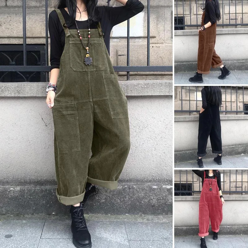 Kaftan Corduroy Overalls Womens Spring Jumpsuits ZANZEA Casual Suspender Harem Pants Female Solid Rompers Femme Oversize 250224