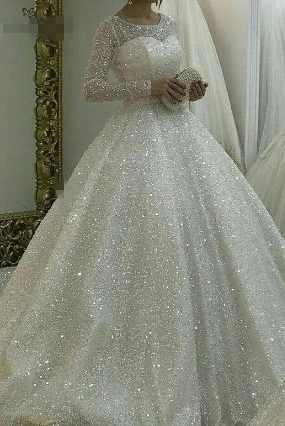 A-Line Wedding Dresses glaring Vestido De Noiva Sparkle Ball Gown Long Sleeve Plus Size Princess Bridal Gowns for Women Robe De Mariee