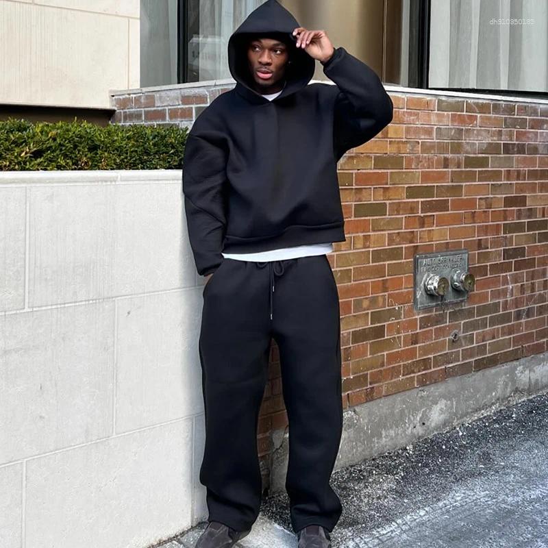 Men's Tracksuits 2025 American Winter Couple Hoodies 2 Piece Sets Loose Coats Drawstring Pants Vintage Men Sportswear Oversized Party