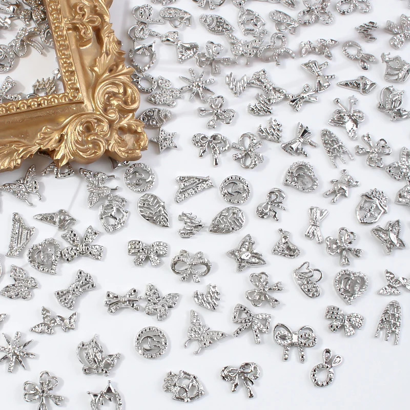 5060Pcslot 3D Butterfly Alloy Nail Charms Bowknot n Jewelry Gold Silver Hollow Art Decoration Accessory Bulk 250217