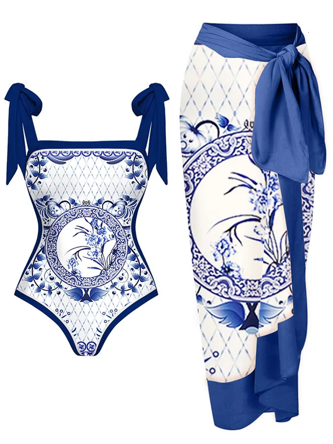 Vintage Swimsuit Bowknot Tie-shoulder One Piece Swimsuit Double-sided Beach Dress er Bathing Suit Summer Surf Wear 250225