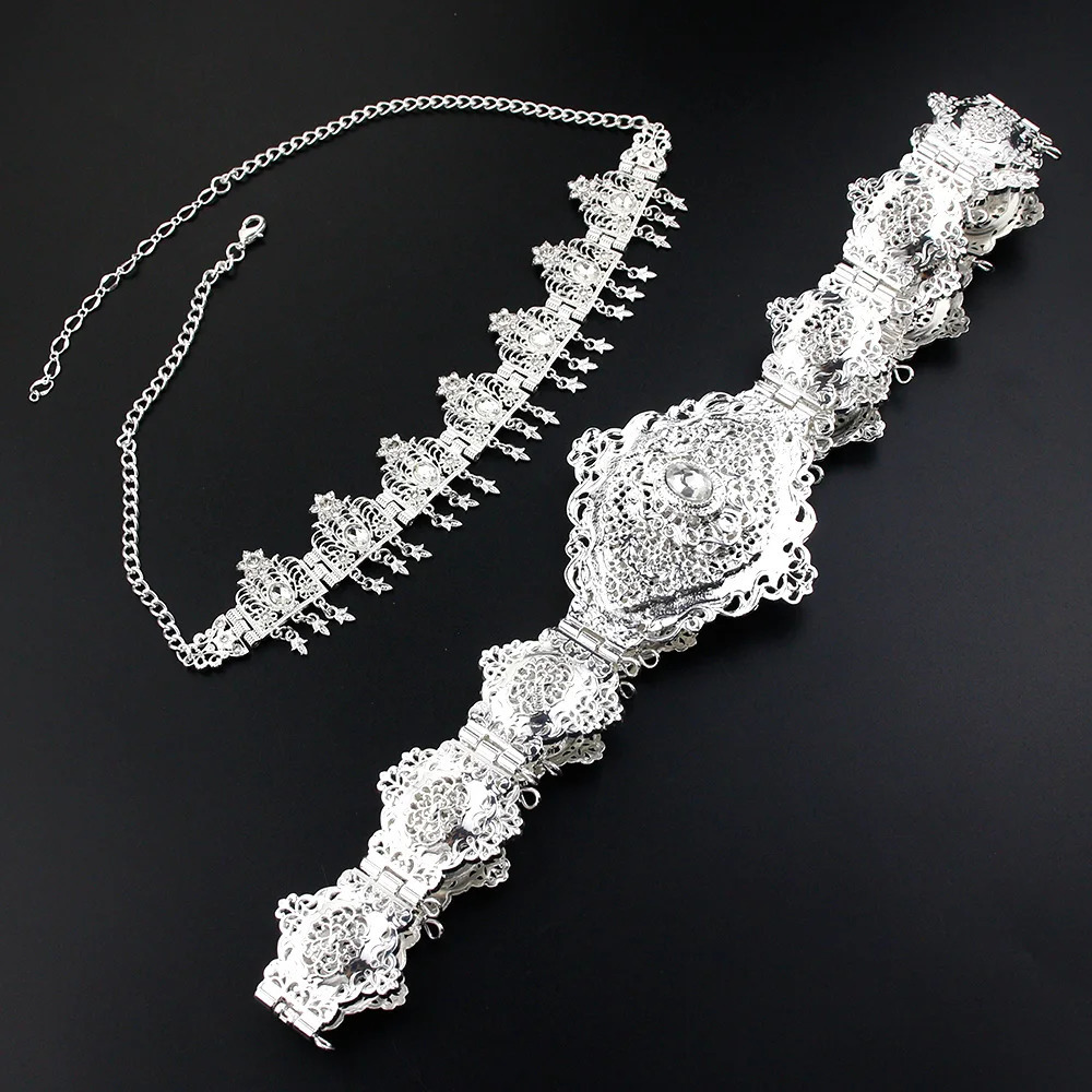 Sunspicems Morocco Bridal Jewelry Set Crown Crystal Belt Set Wedding Dress Waist Chain Caftan Bijoux Arabian Women Jewelry Gift 250225