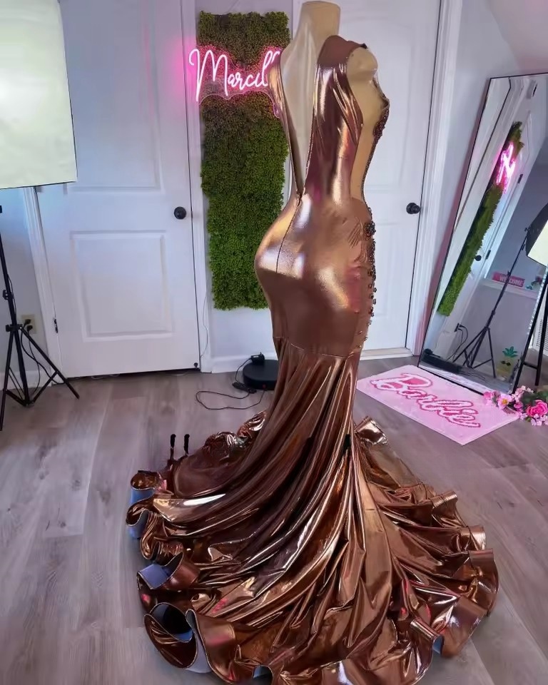 Stunning Brown Prom Dresses For Black Girls 2025 Rhie Mermaid Evening Gowns African Women Long Party Dress Customized