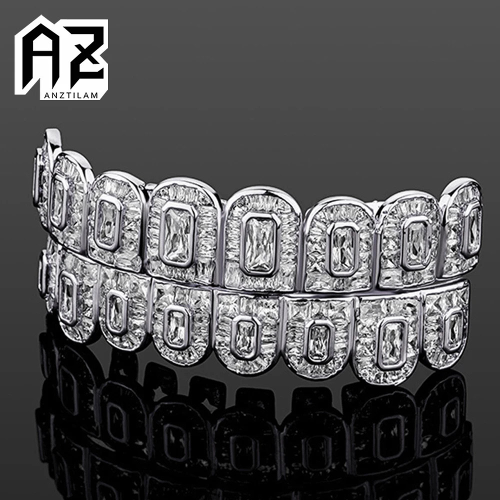 AZ Hip Hop Iced Out Teeth Gold Silver Color Grills Teeth Jewelry For Men Women Top Bottom Caps Goth Fashion Jewelry 250220