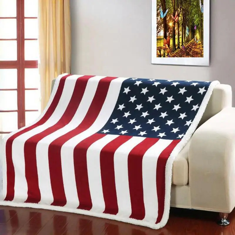 Plush Blanket Printed US Flag Blanket Thick Velvet 3D Digital American National Flag Blanket All Seasons Universal Soft Rug 250226