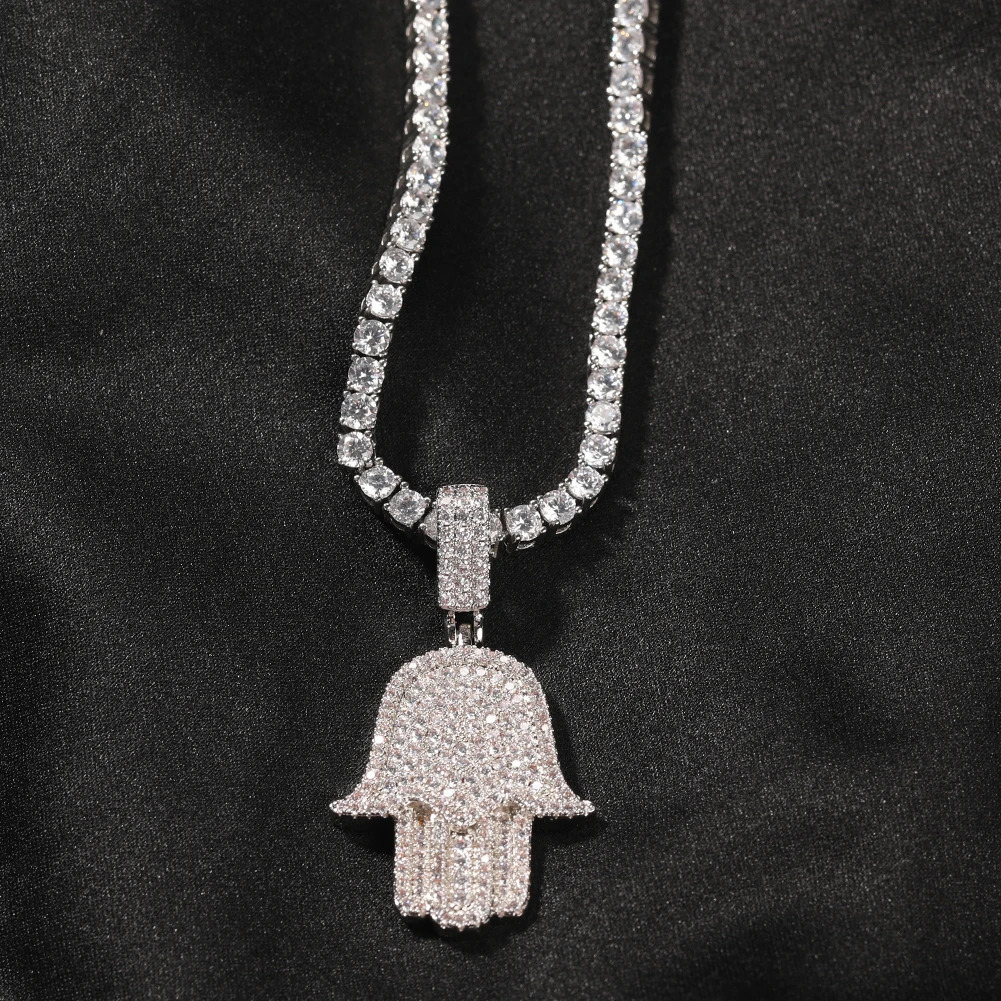 UWIN Hamsa Hand Pendent Necklace Iced Out Cubic Zirconia Silver Color Charms for Women HipHop Jewelry Drop 250225