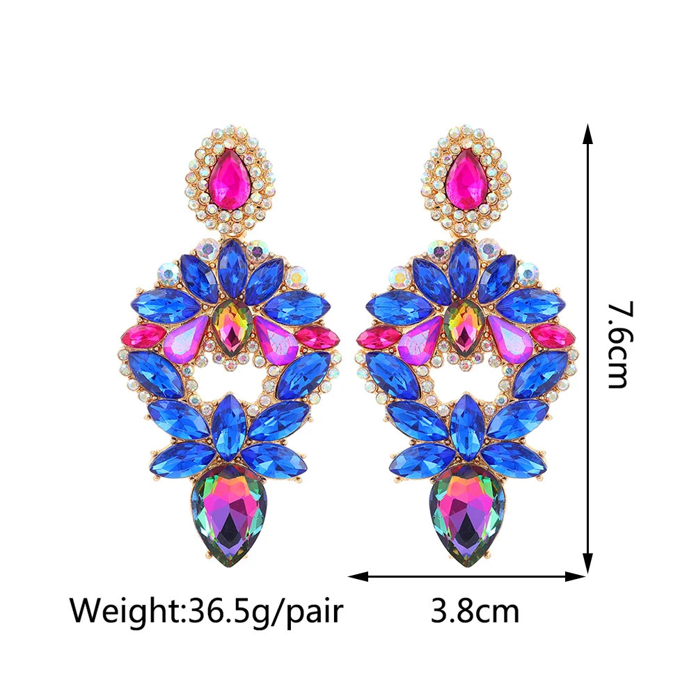 Bohemian Shiny Colorful Rhinestone Dangle Drop Earrings For Women Fashion Vintage Geometric Jewelry Ear Accessories 250225