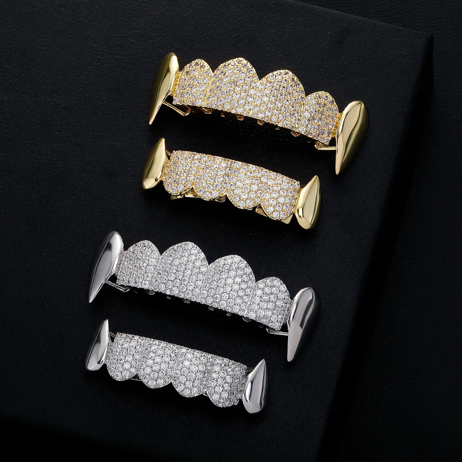 Hip Hop 6/6 Full CZ Stones Teeth Caps Cubic Zircon Iced Out Micro Pave Top Bottom Charm Grills For Men Women Jewelry 250220