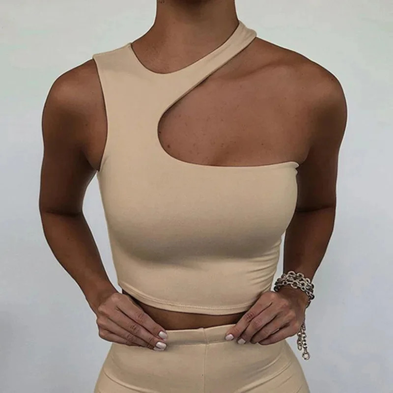 Cut Out Sexy Crop Off Shoulder Solid Skinny Sport Short Tops Women Tank Irregular Summer Tube Tops 250225
