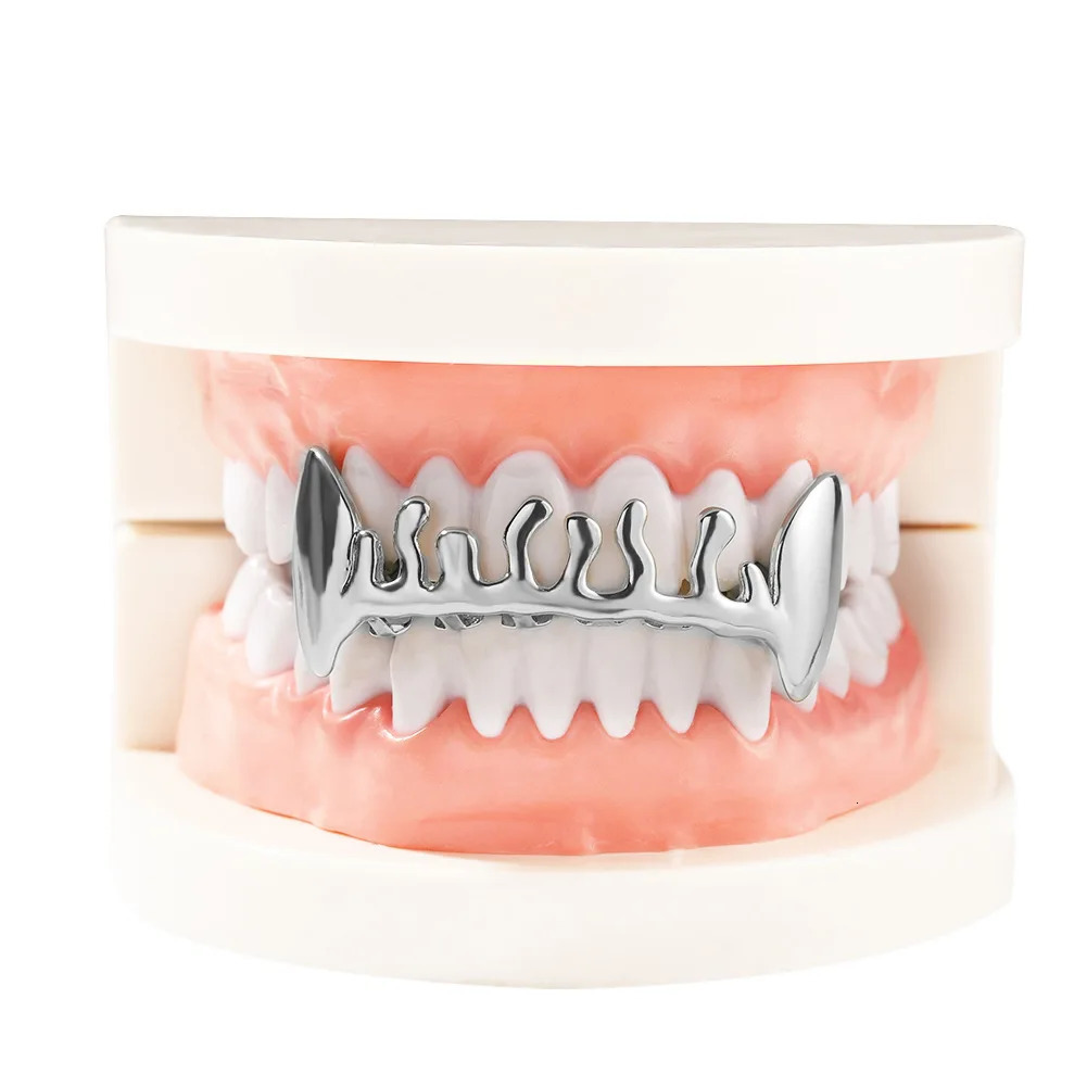 Volcanic Lava Shape Iced Out Teeth Hip Hop 8/8 Top Bottom Grills Dental Mouth Punk Teeth Caps Cosplay Party TG098 250220