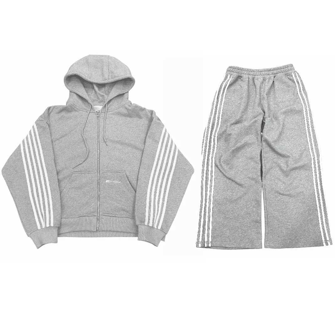 Men's Tracksuits Y2K Sportswear Women Men Striped Embroidered Zip Hoodie Sweatpants Two Piece Oversized Hip Hop Hooded Sweatshirt Tracksuits z250