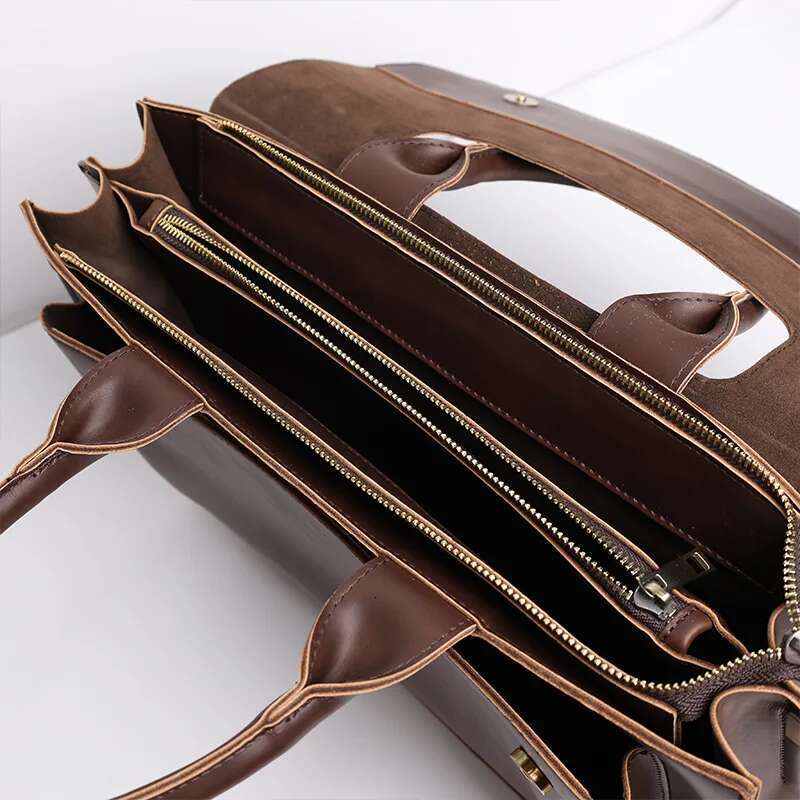 Vintage Leather Handbag Men's Top-Handle Bags Briefcase With Shoulder Strap Business Large Capacity Crossbody Men Laptop Bag