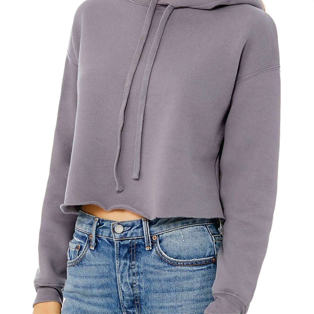 Raw Hem Dropped Shoulder 52% Airlume Combed And Ring Spun Cotton 48% Poly Storm Womens Cropped Fleece Hoodie