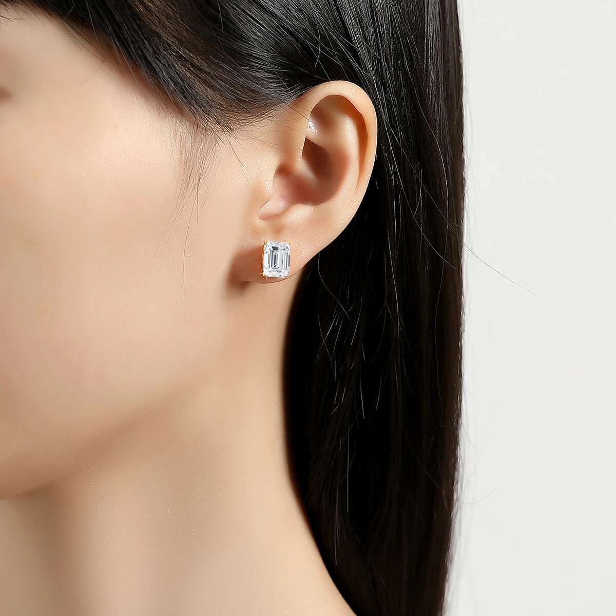 Pure 14k Gold Moissanite Stud Earrings Brilliant Dia Emerald Cut Engagement Wedding Jewelry Gifts for Women