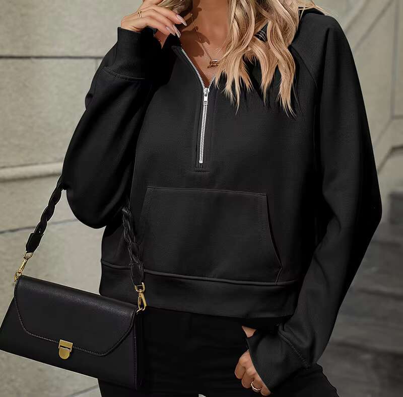 Women's 65% Rayon 35% Polyester Zipped Copped Hoodie