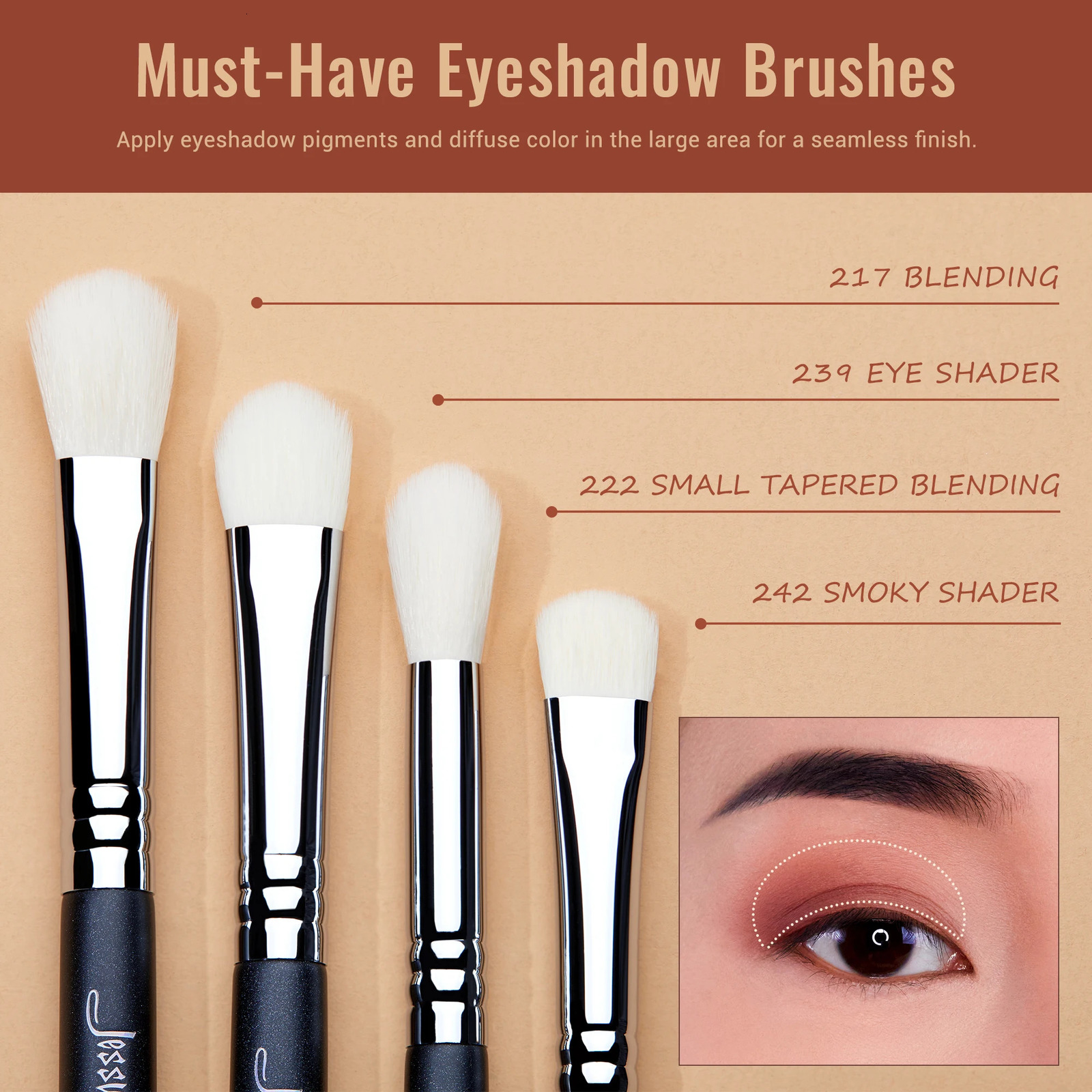 Jessup Eyes Brushes set Eyeshadow Makeup Brush Premium Synthetic Blending Shader Crease T340 250224