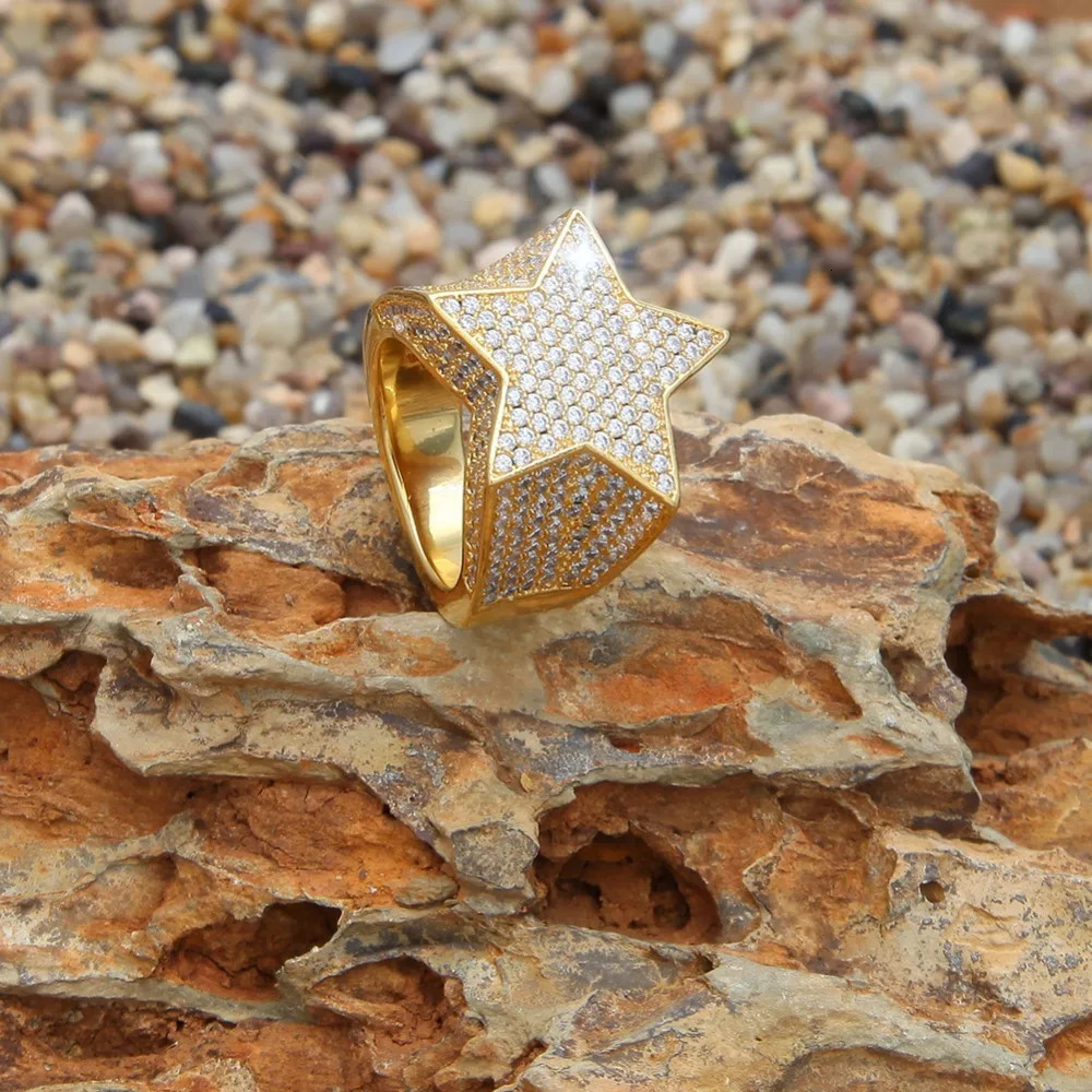 UWIN Ice Out Star Rings Gold Silver Color Full Iced Cubic Zirconia Hip Hop Ring Fashion Jewelry For Men And Women Drop 250225