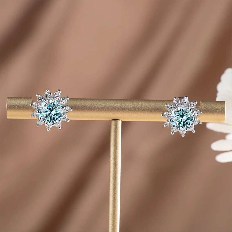 JoyceJelly 1 carat D Color Moissanite Dia Earrings S Sterg Sier Jewelry For Women Suower Shaped Ear-studs Wedding