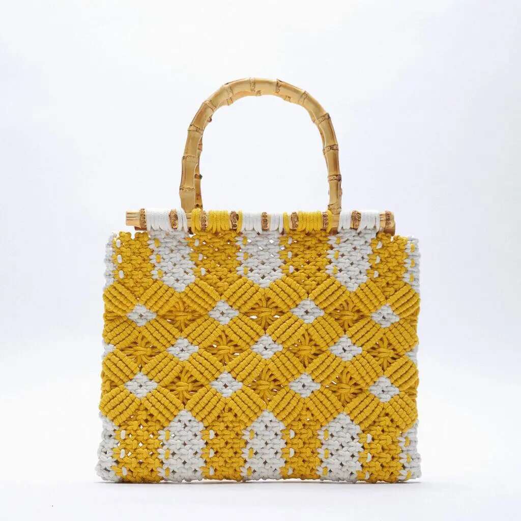 Women Bamboo Handle Plain Thread Handmade Beach Bag Large Totes Summer Designer Handbag For Holiday Vacation bags handbags women