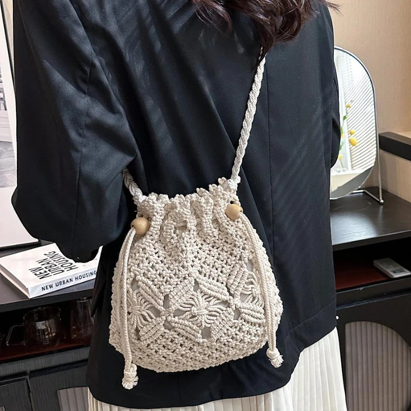 Cute er Straw Woven Shoulder Crossbody Bucket Bag Fashion Casual Summer Travel Beach Women Trendy 250224