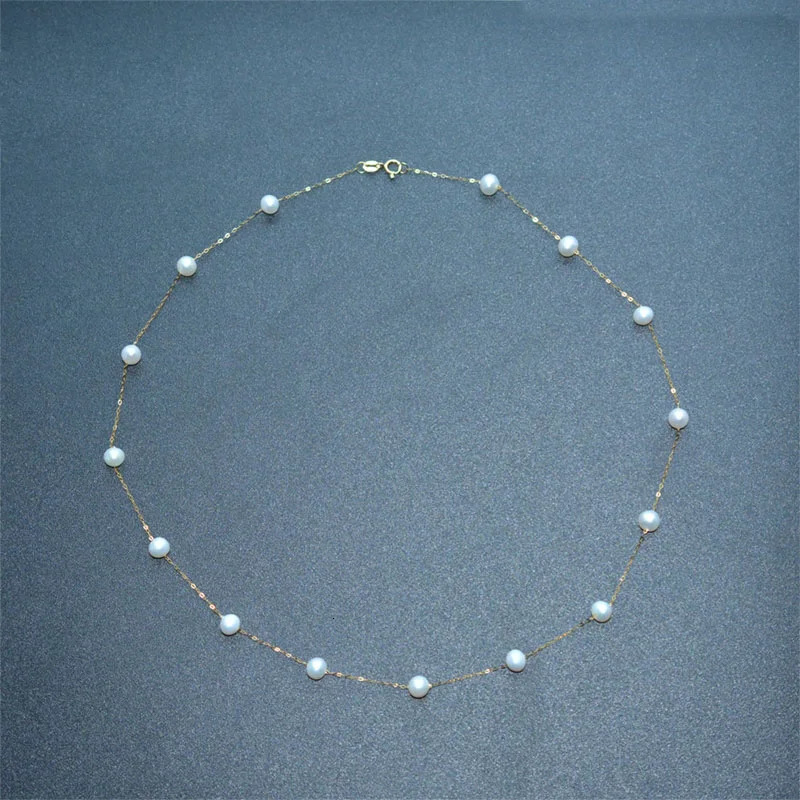 Real 18K Yellow Gold Natural Pearl Necklace Pendant Au750 Fine Jewelry Near Round Aniversary Gift For Women Mix ColorX321 250222