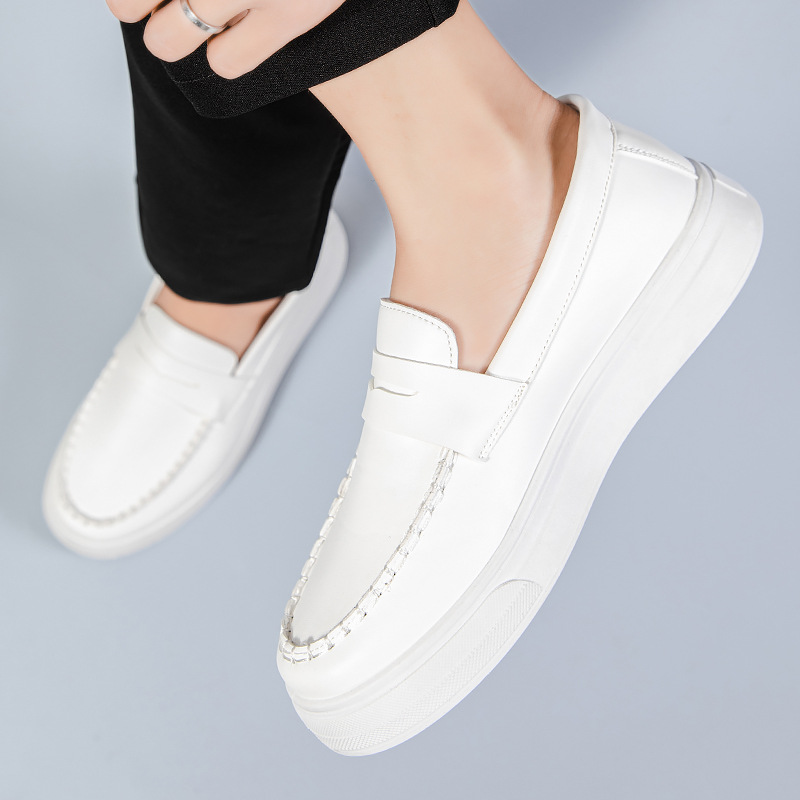 2025 spring new breathable bean shoes men's British style loafers Fashion NEW casual leather sneaker fashion footwear 39-45 black white