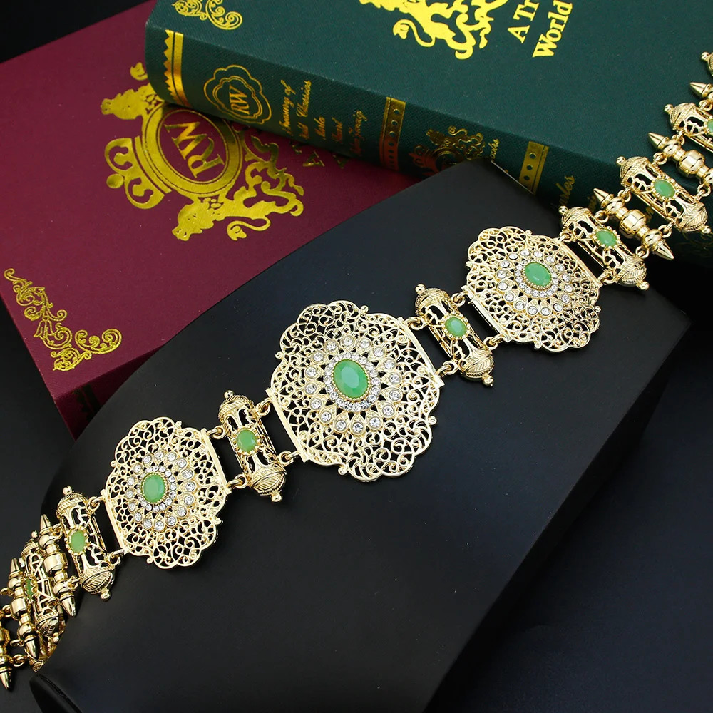 Sunspicems Chic Metal Waist Chain Morocco Belt Bride Body Chain Gold Color Orange Women Caftan Abaya Belt Arabic Wedding Jewelry 250225