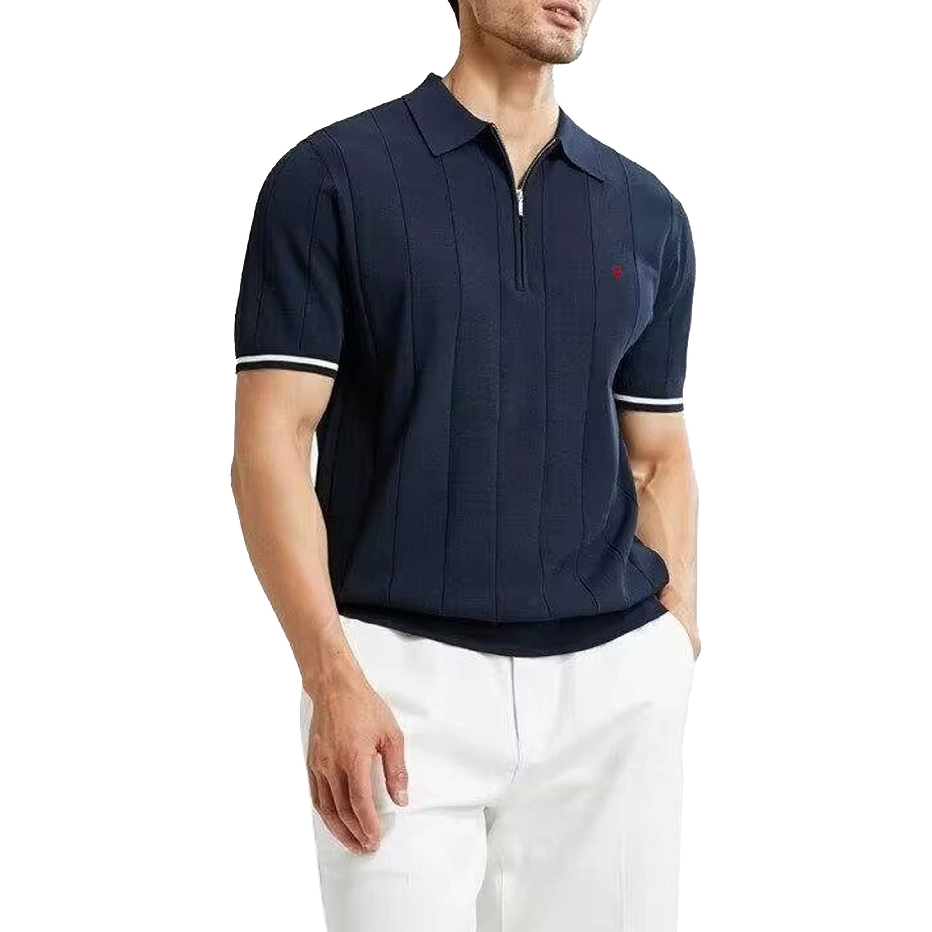 New Summer Ribbed Knit Shirt For Men Breathable And Cool Brand Quality Mens Textured Polo Shirts