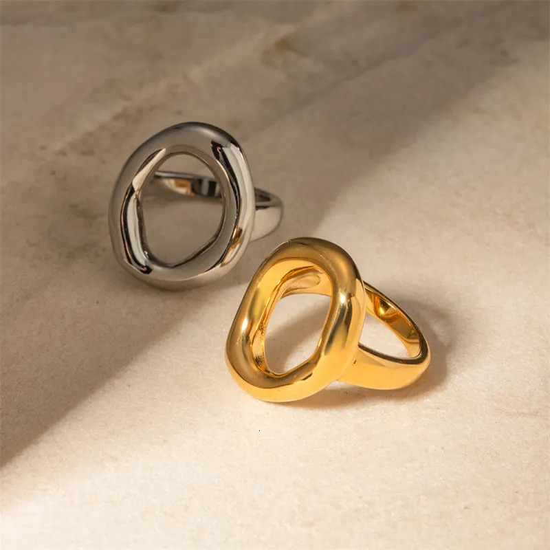 Stainless Steel Chunky Rings For Women Gold Color Waterproof Womens Hyperbole Large Ring Simple Geometric Aesthetic Female Ring 250225