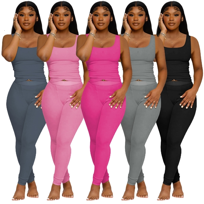 Tracksuits For Women 2 Piece Set - Sleeveless Tank Top Pants Solid Color Sportswear Womens Tracksuits Fashion Available in 5 Colors