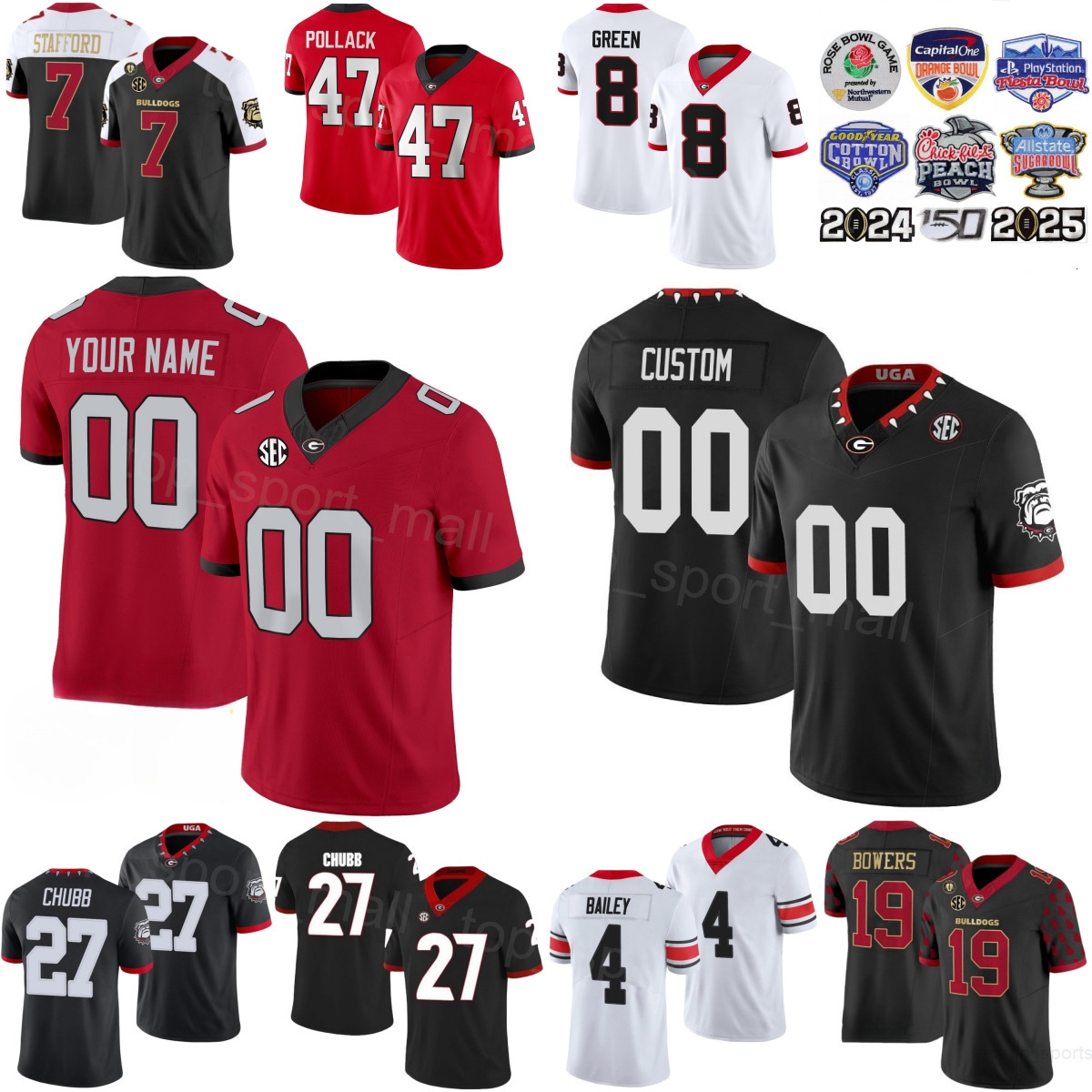2025 University 4 Champ Bailey Jerseys College Football 8 AJ Green 7 Matthew Stafford 47 David Pollack 27 Nick Chubb 10 Fran Tarkenton Kevin Butler Child Women Mens GB