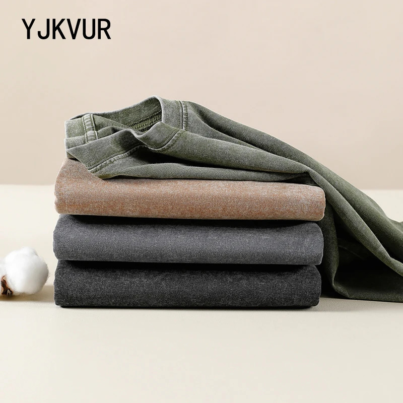 YJKVUR 100% Cotton Washed Vintage Oversized T-shirt Mens Clothing 2024 Summer Causal Korean Y2k Classical Short Sleeve Tops 250225